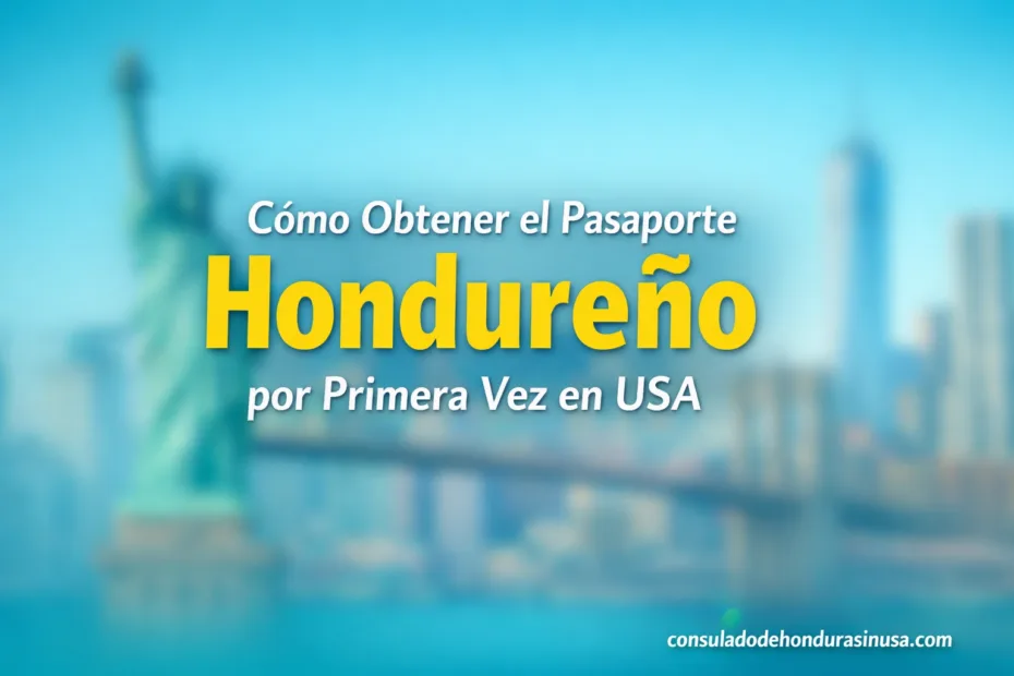 A Honduran passport booklet with a blue cover and the Honduras coat of arms.