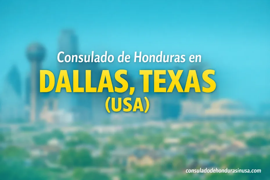 Honduran consulate building in Dallas, Texas, among trees and a clear sky.