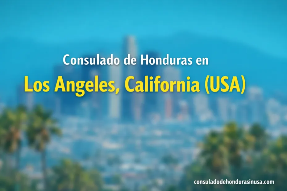 The consulate building of Honduras in Los Angeles, California, with a Honduran flag outside.