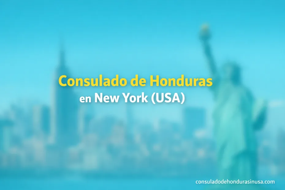 Honduras consulate building in New York with a blue sky background.