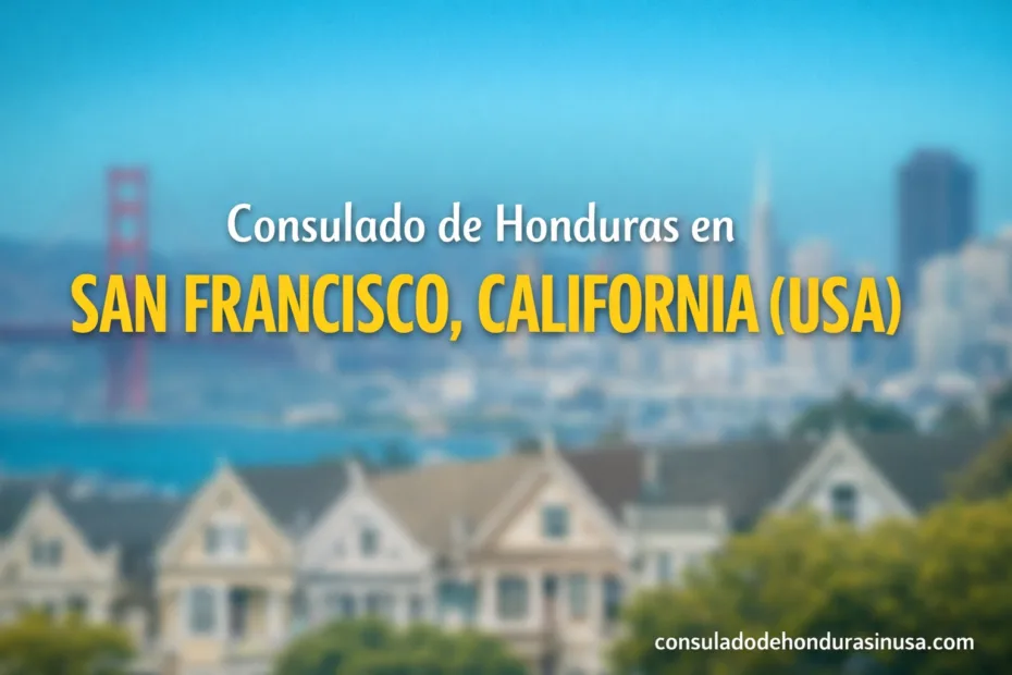 Honduras consulate building in San Francisco with a flag outside.