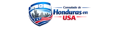 The logo for Honduras-USA features a shield with a blue and white banner, a flag, and a coin element.