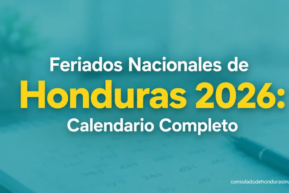 Feriados nacionales de Honduras 2026 y su calendario completo en una imagen colorida.